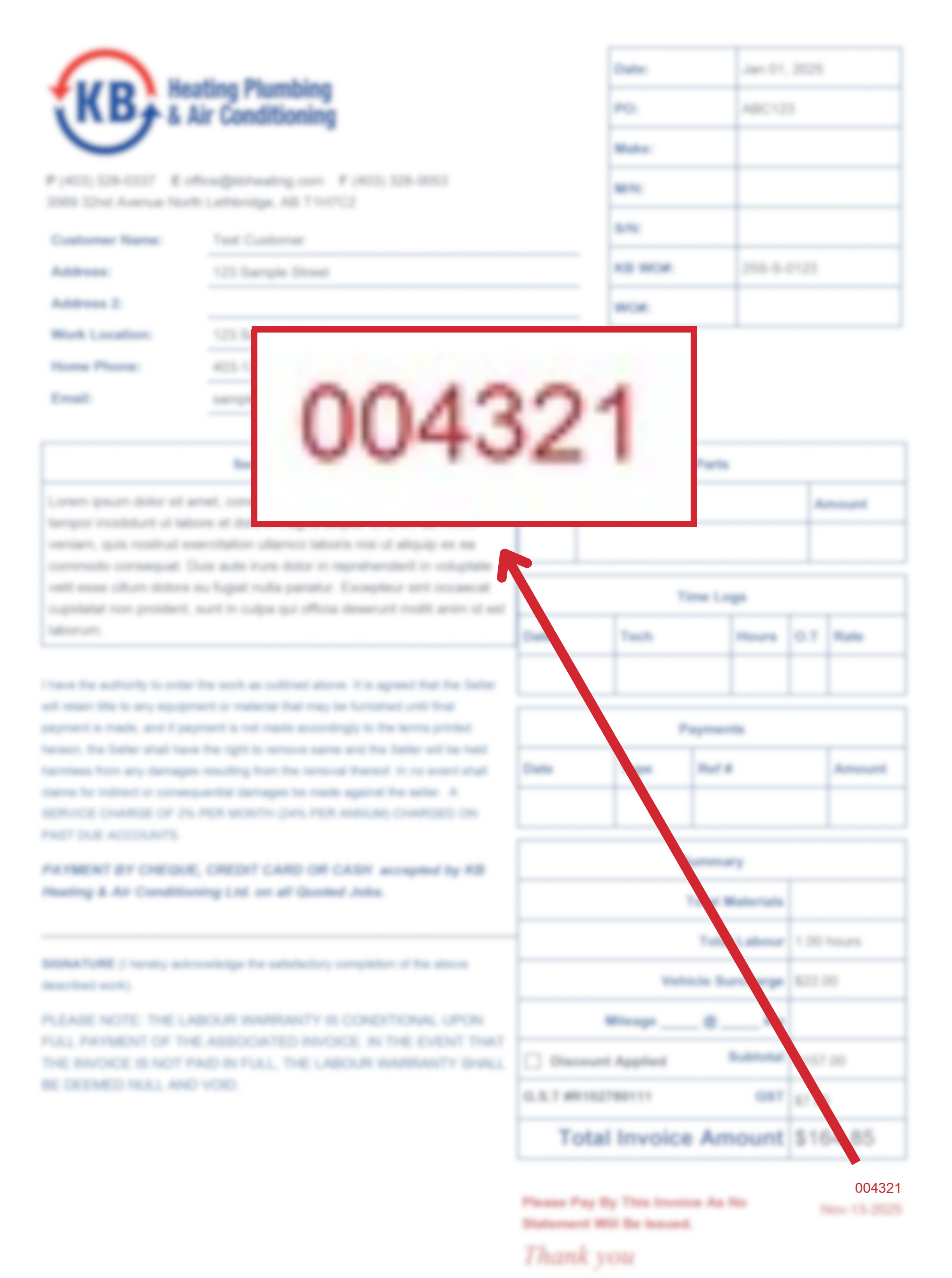 Invoice with Invoice Number Format: 004321